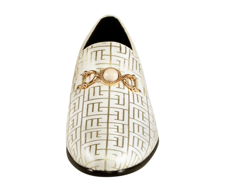 Amali Kazimar Cream Men's Gold Slip On Loafers