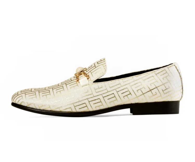 Amali Kazimar Cream Men's Gold Slip On Loafers