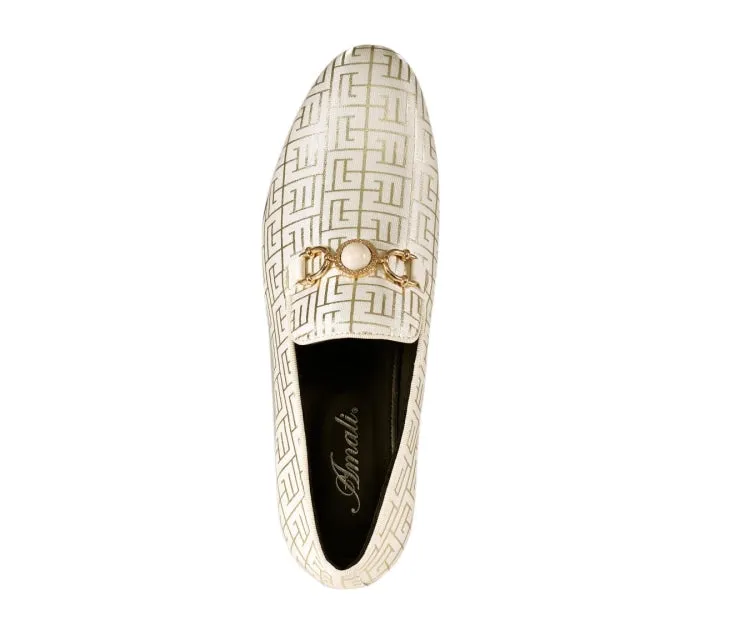Amali Kazimar Cream Men's Gold Slip On Loafers