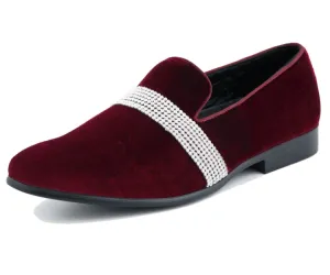Amali Monarch Dazzling Burgundy Rhinestone Loafers Men's Velvet