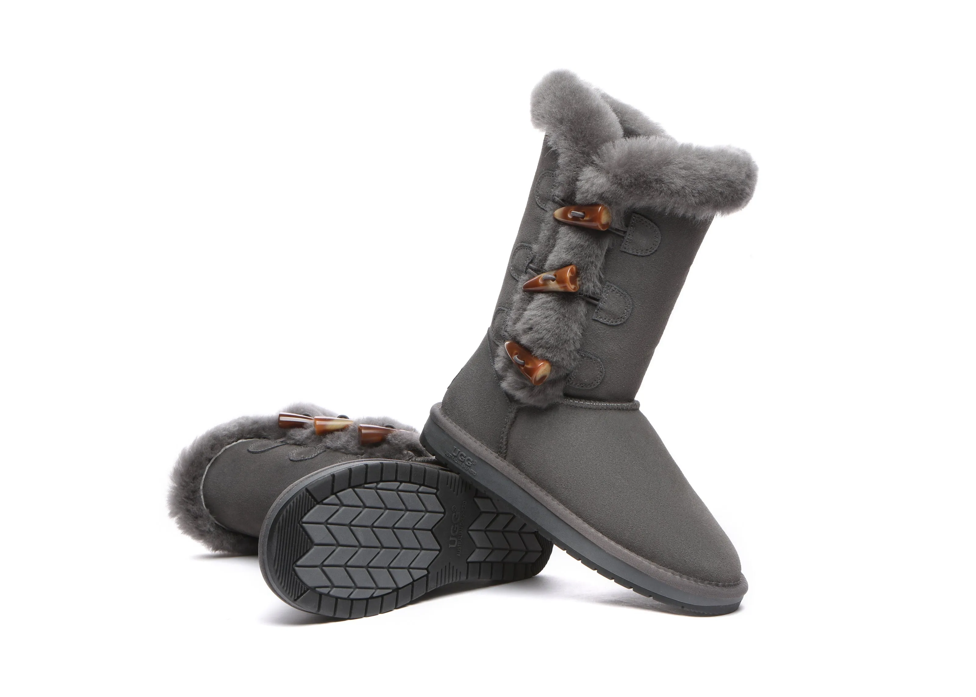 AUSTRALIAN SHEPHERD® UGG Boots Women Sheepskin Wool Horn Toggle Closure Tall Tamari