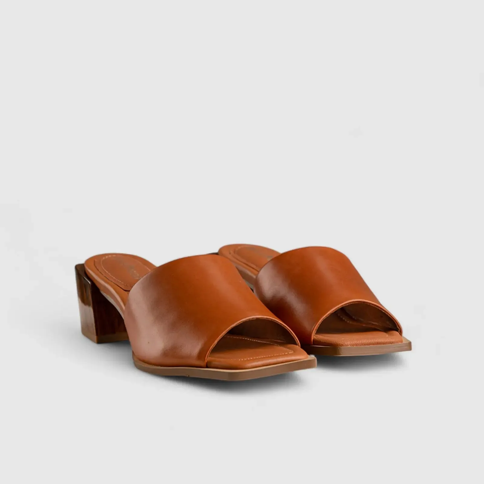Block Heel Mule Sandal Orange/Brown 10805