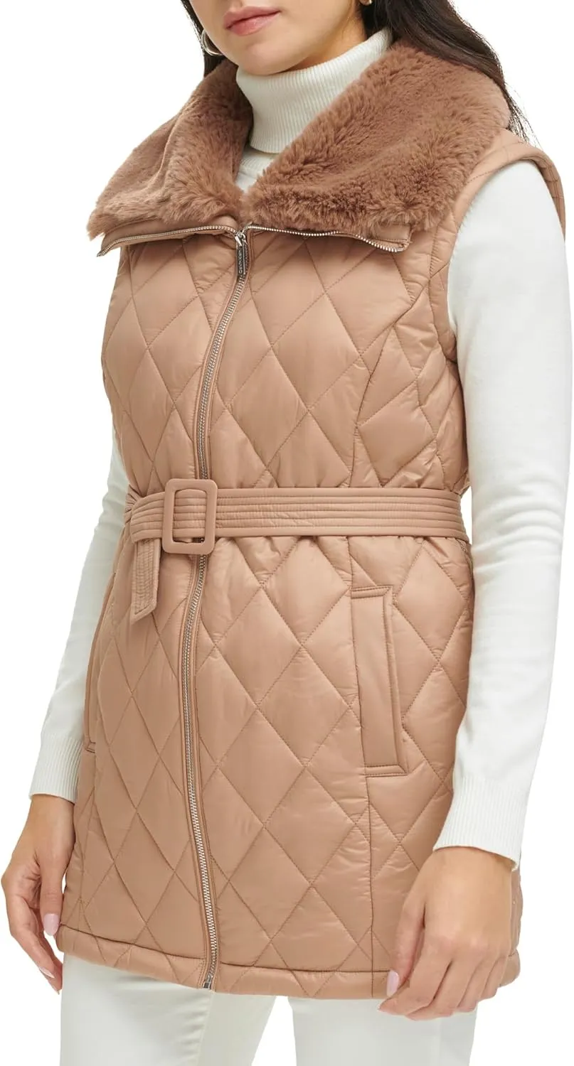 Calvin Klein Women's Quilted with Fur Collar Vest