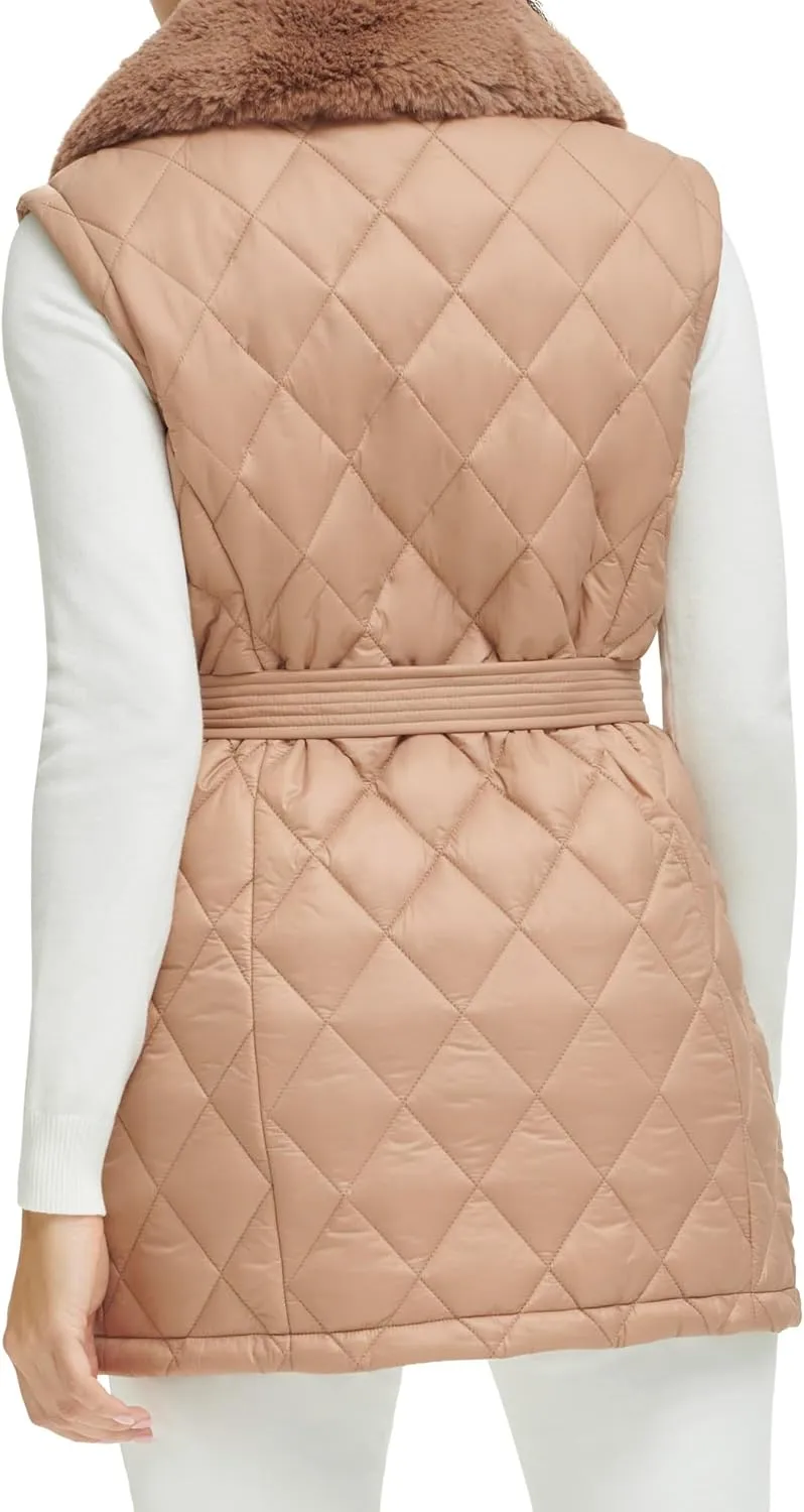 Calvin Klein Women's Quilted with Fur Collar Vest