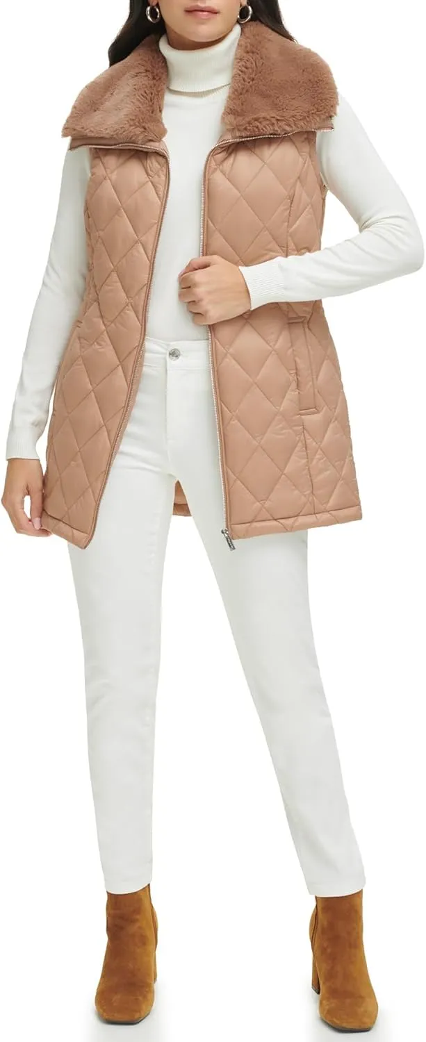 Calvin Klein Women's Quilted with Fur Collar Vest