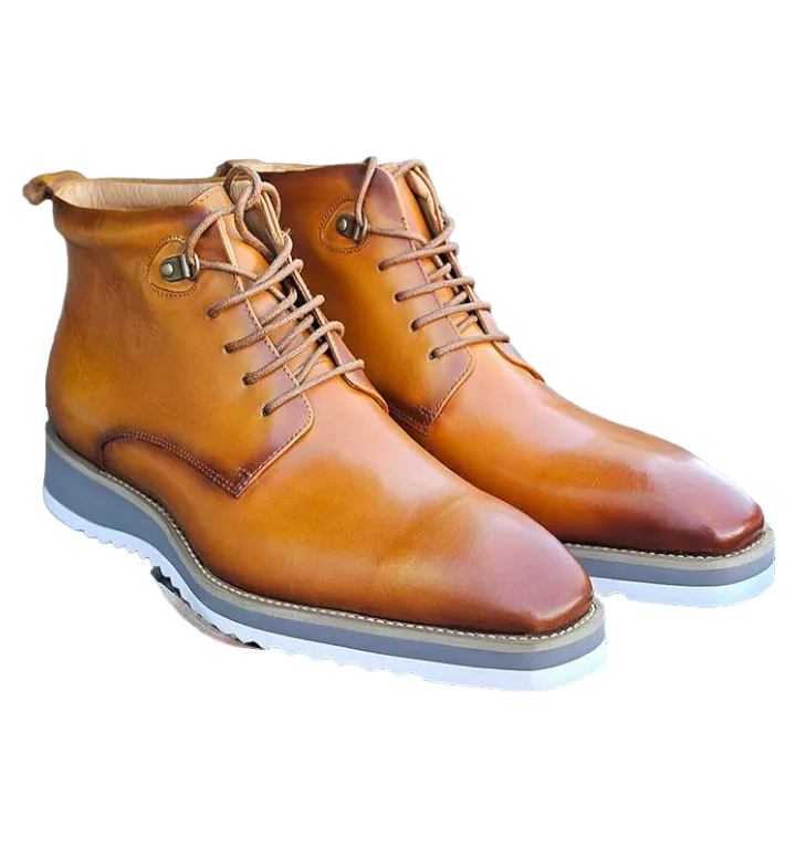 Carrucci Cognac Burnished Calfskin Lace-Up Men's Casual Boot KB515-16