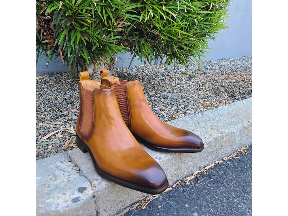 Carrucci Cognac Men's Calfskin Leather Slip-on Chelsea Boot Style No: KB509-30