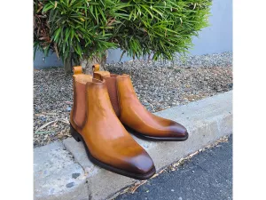 Carrucci Cognac Men's Calfskin Leather Slip-on Chelsea Boot Style No: KB509-30