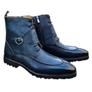 Carrucci Navy Blue Rugged Split Lace-Up Men's Boot Style No: KB480-03
