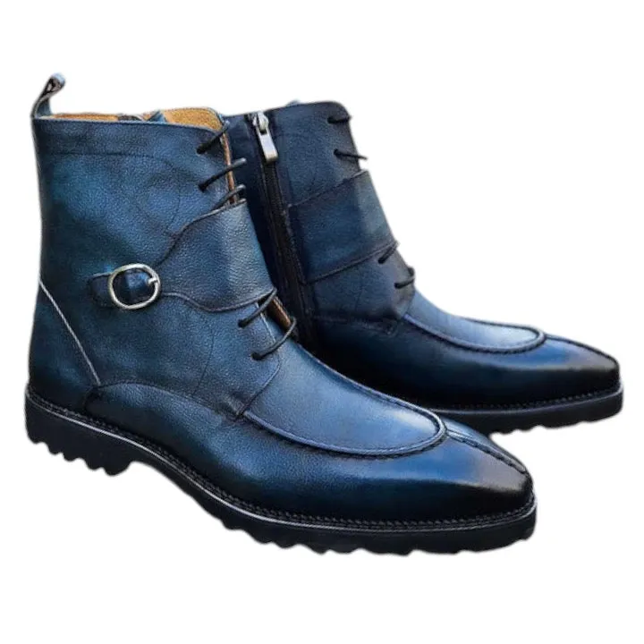 Carrucci Navy Blue Rugged Split Lace-Up Men's Boot Style No: KB480-03