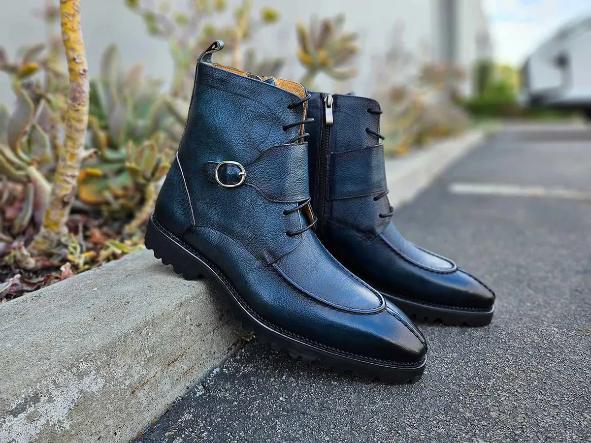 Carrucci Navy Blue Rugged Split Lace-Up Men's Boot Style No: KB480-03