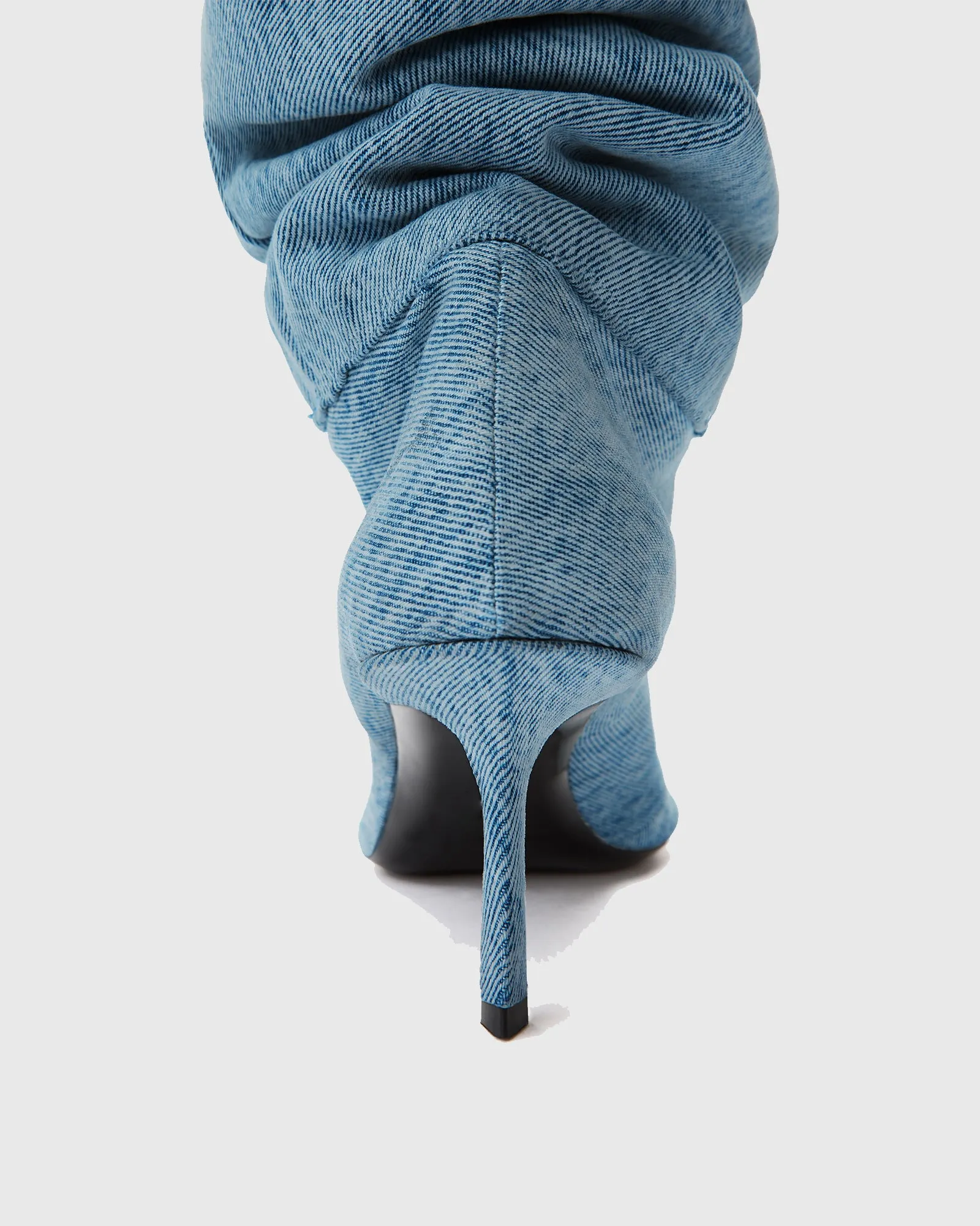 Delia Ruched Denim Cowboy Knee High Boots