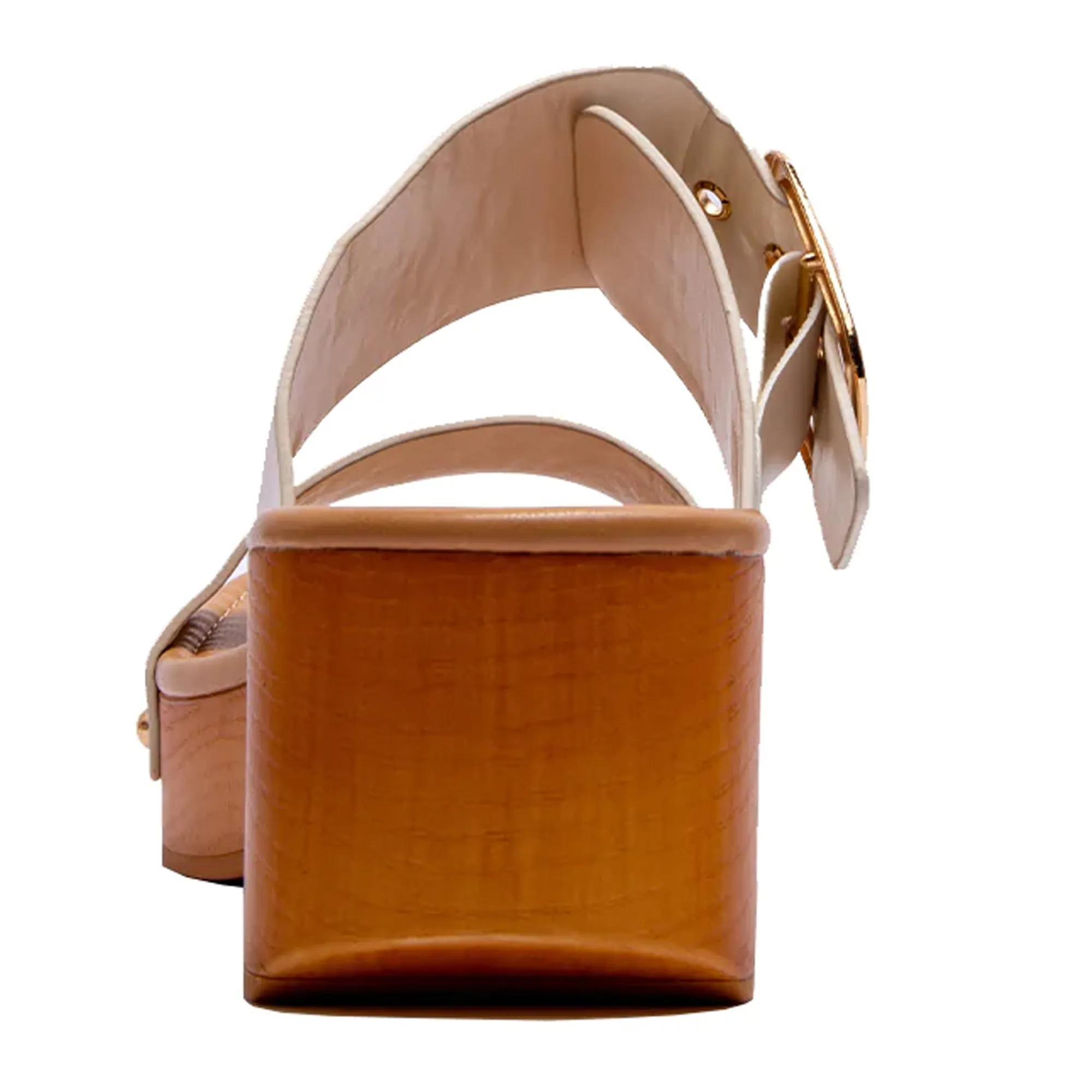 Double Adjustable Buckle Straps Slip On Wood Accents Sandals White