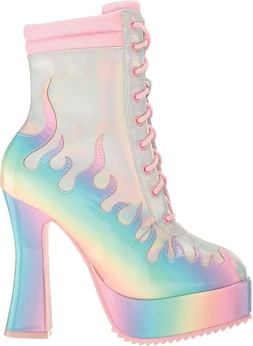 Fire-557 Flame Design Lace-Up Chunky Heel Boots