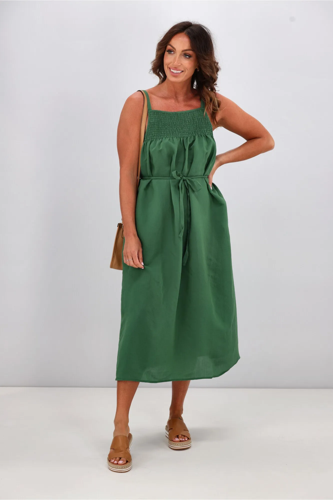 Gloss by Shine On Bodhi Shirred Top Dress Sage