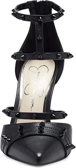 Jessica Simpson Wavery Black Leather Studded Pointed Toe Stiletto Pumps