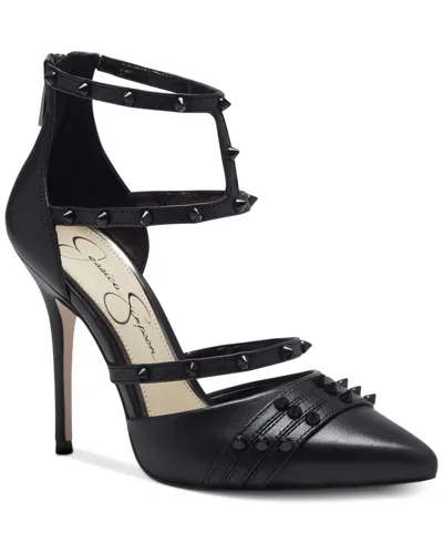 Jessica Simpson Wavery Black Leather Studded Pointed Toe Stiletto Pumps