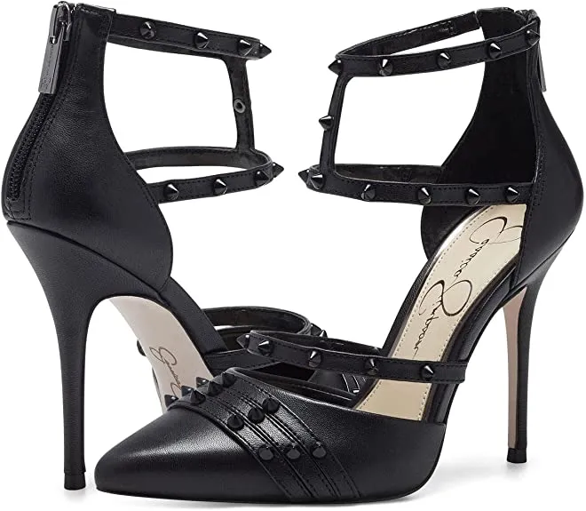 Jessica Simpson Wavery Black Leather Studded Pointed Toe Stiletto Pumps