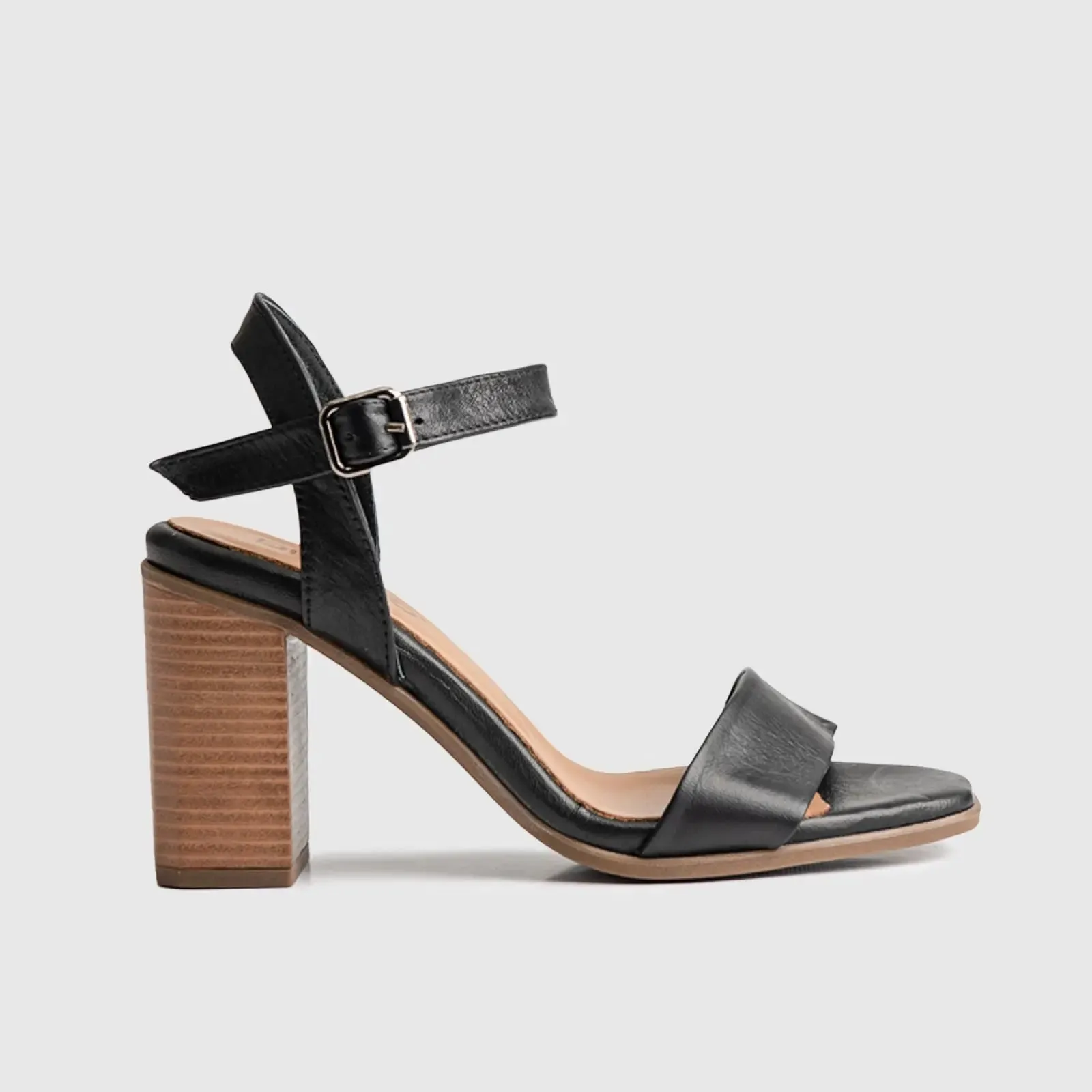 Leather Comfort High Heel Sandal Black 7101