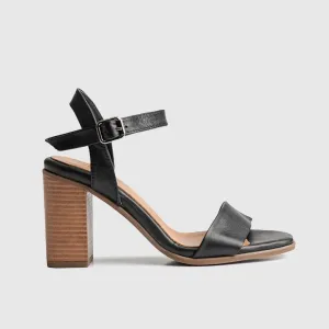 Leather Comfort High Heel Sandal Black 7101