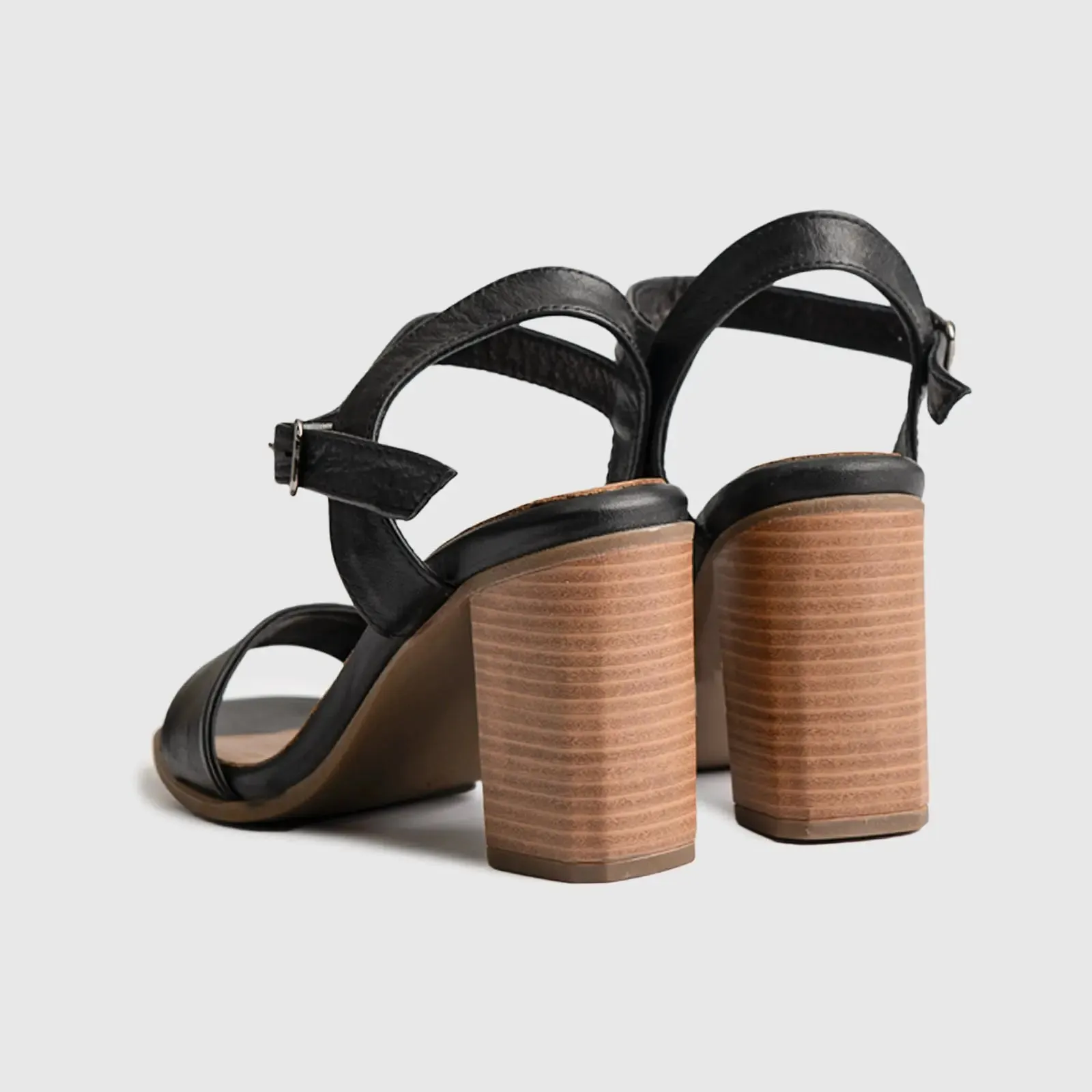 Leather Comfort High Heel Sandal Black 7101
