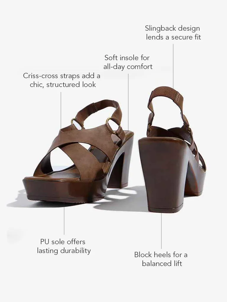 LUNA BLU Brown Criss-Cross Block Sandals