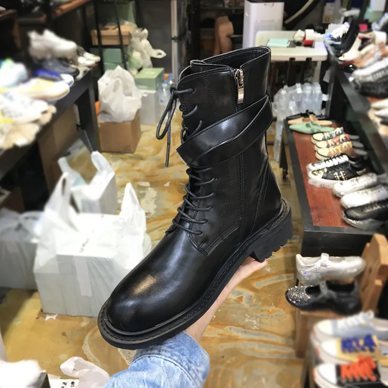 LUXE SEVEN DESIGN LACE UP HIKER BOOTS IN BLACK