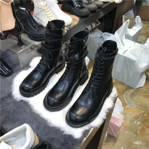 LUXE SEVEN DESIGN LACE UP HIKER BOOTS IN BLACK