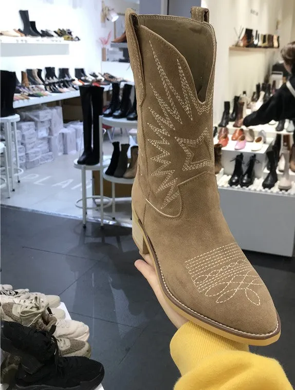 LUXE SEVEN DESIGN MID CALF WESTERN BOOTS