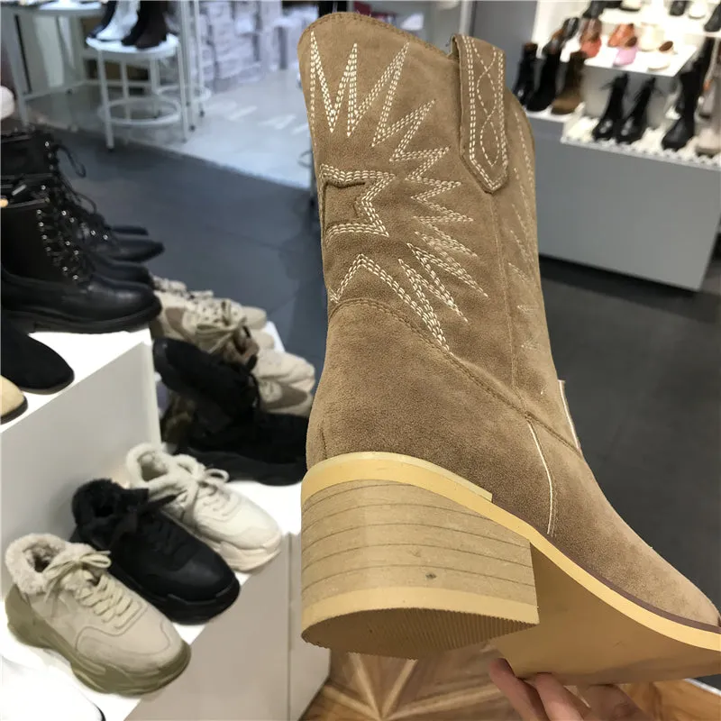 LUXE SEVEN DESIGN MID CALF WESTERN BOOTS