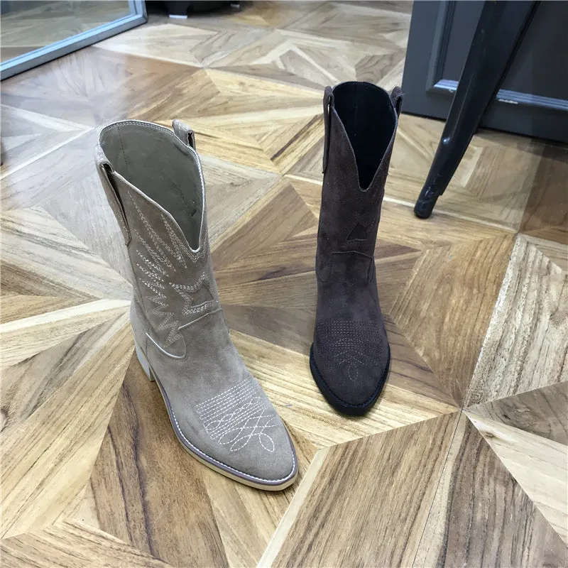 LUXE SEVEN DESIGN MID CALF WESTERN BOOTS