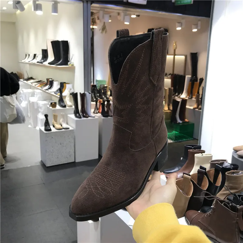 LUXE SEVEN DESIGN MID CALF WESTERN BOOTS