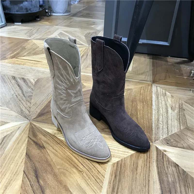 LUXE SEVEN DESIGN MID CALF WESTERN BOOTS