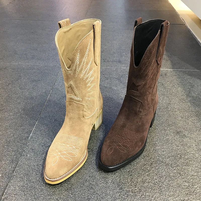 LUXE SEVEN DESIGN MID CALF WESTERN BOOTS