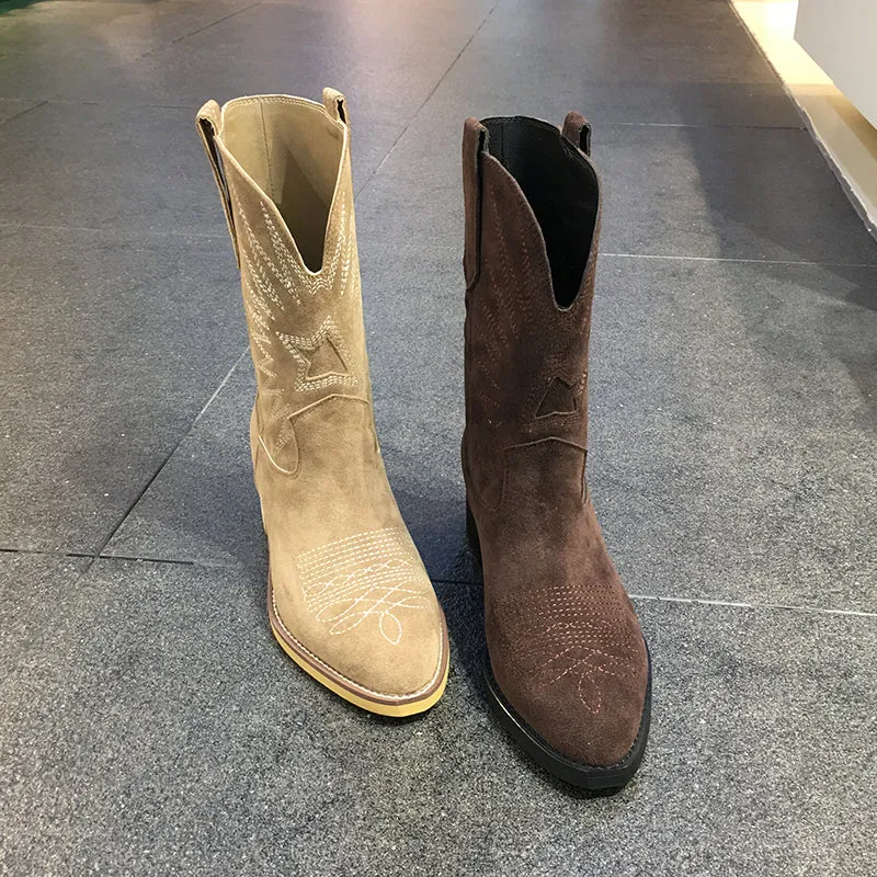 LUXE SEVEN DESIGN MID CALF WESTERN BOOTS