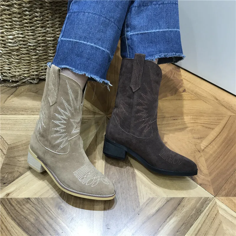 LUXE SEVEN DESIGN MID CALF WESTERN BOOTS