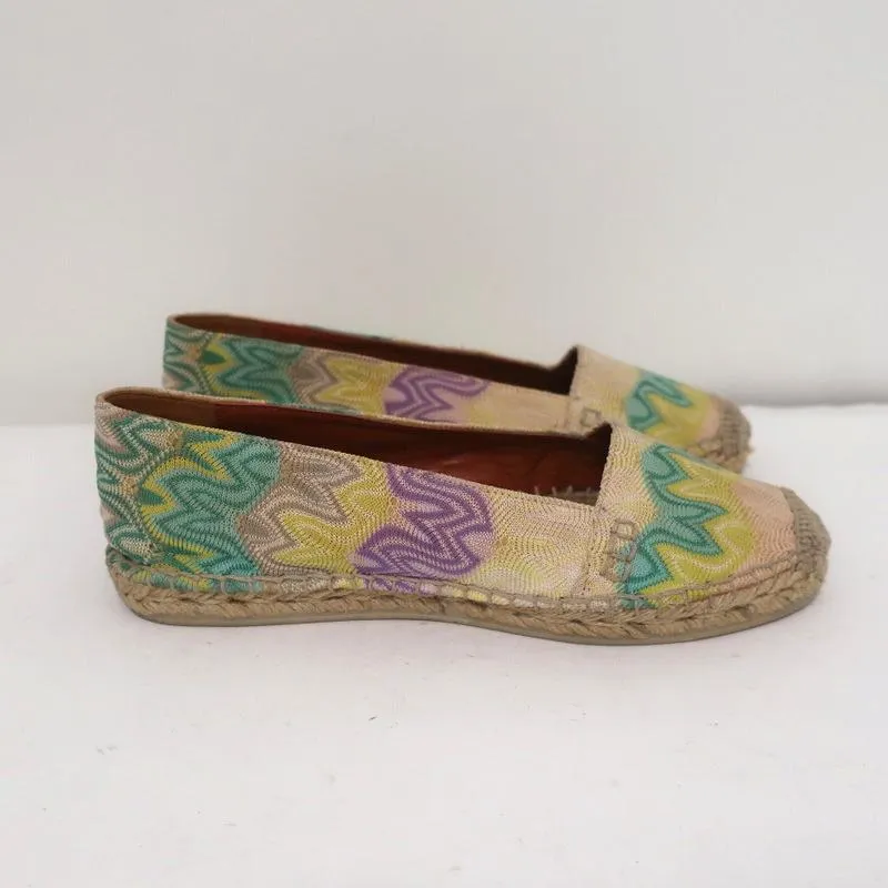 Missoni Espadrilles Pastel Multicolor Crochet Knit Size 36 Slip-On Flats
