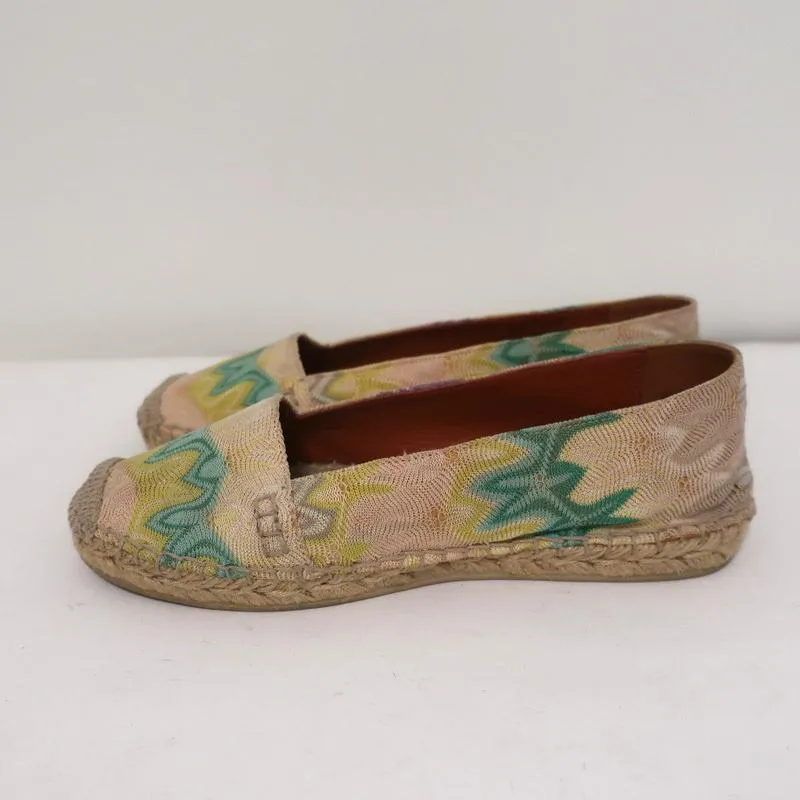 Missoni Espadrilles Pastel Multicolor Crochet Knit Size 36 Slip-On Flats