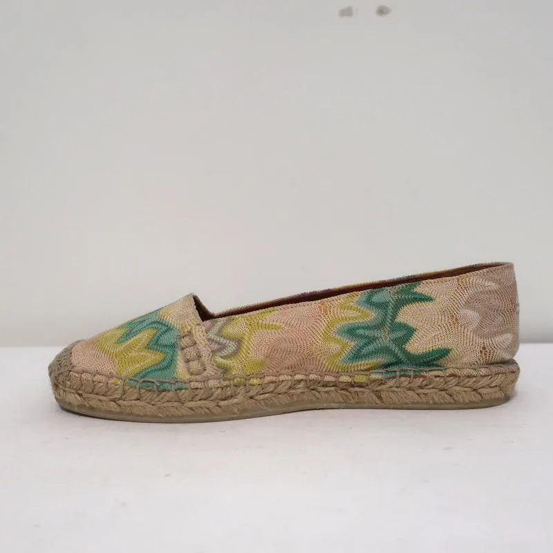 Missoni Espadrilles Pastel Multicolor Crochet Knit Size 36 Slip-On Flats