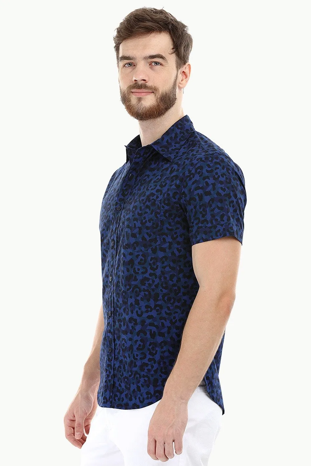 Navy Printed Holiday Shirt