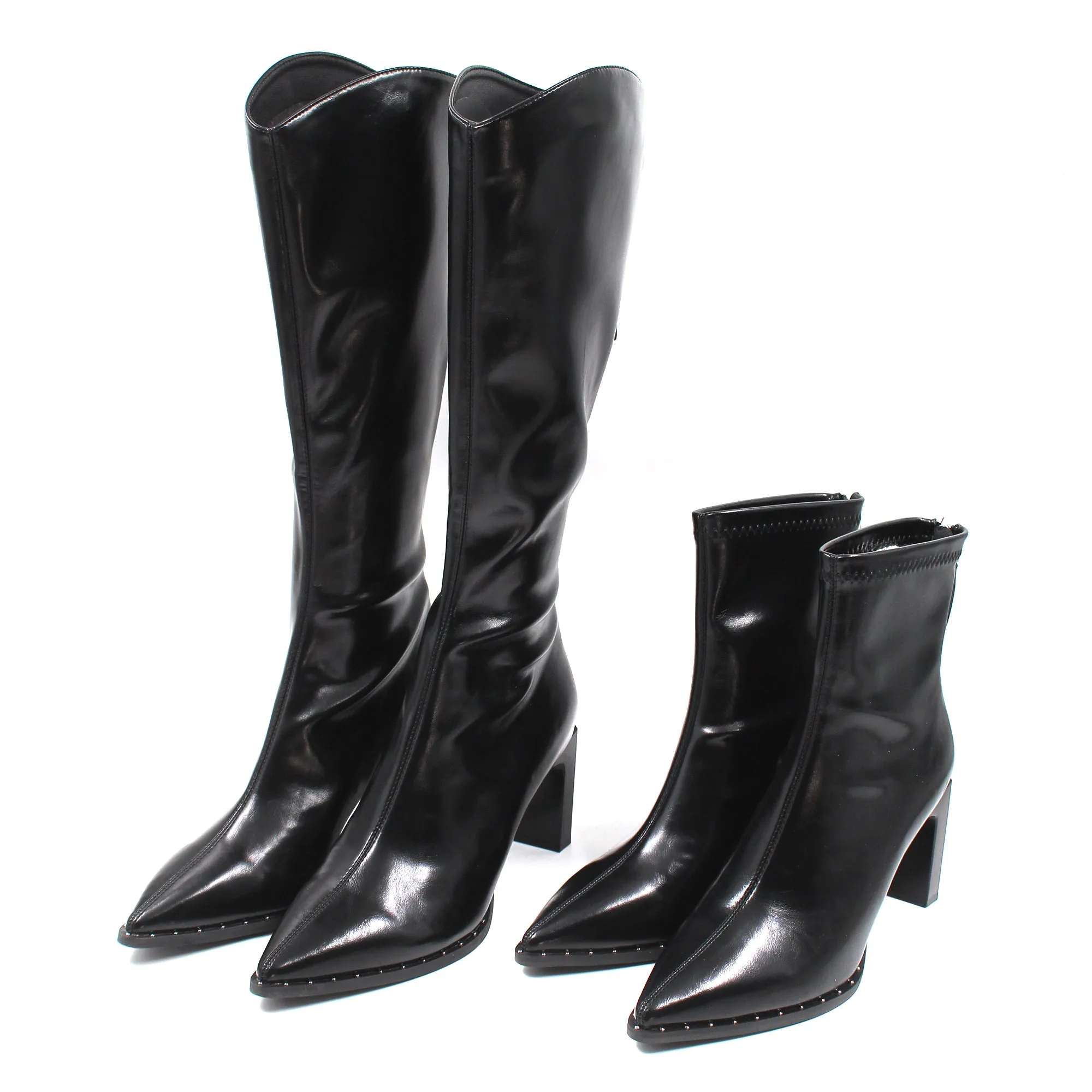 Pointed toe studded detail long boots