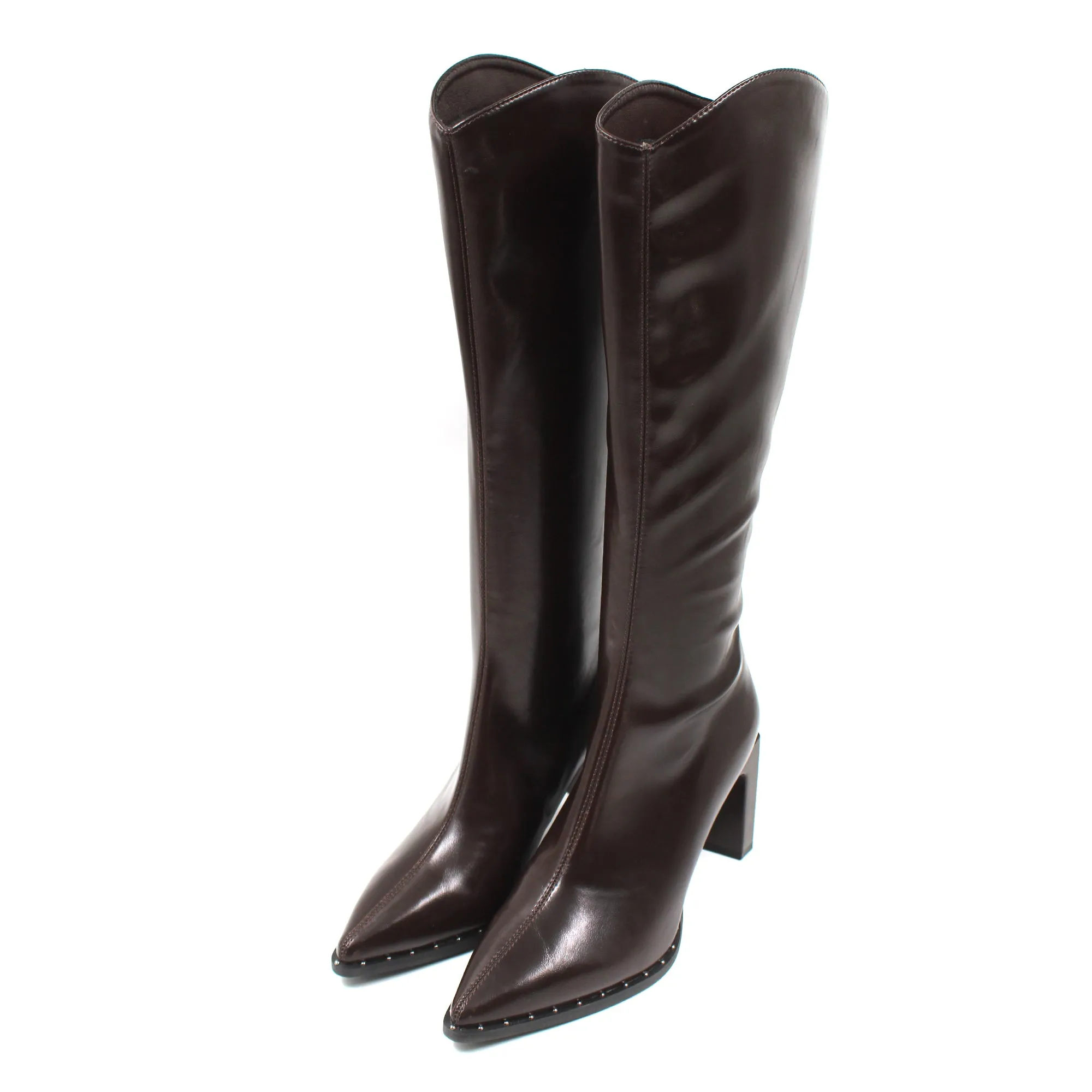 Pointed toe studded detail long boots