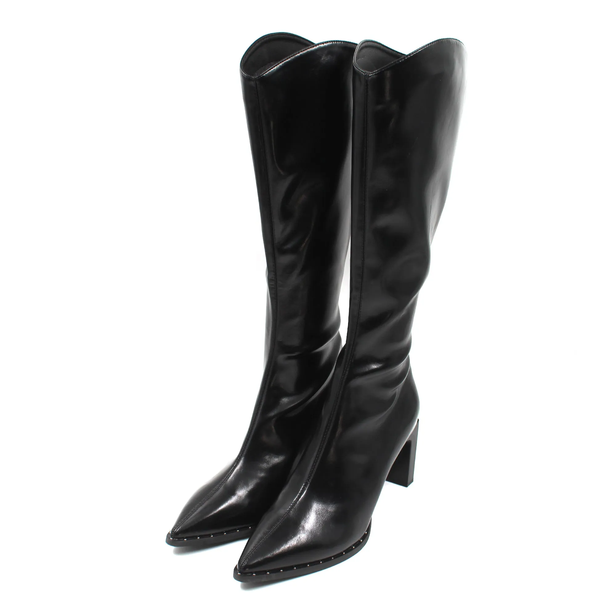 Pointed toe studded detail long boots
