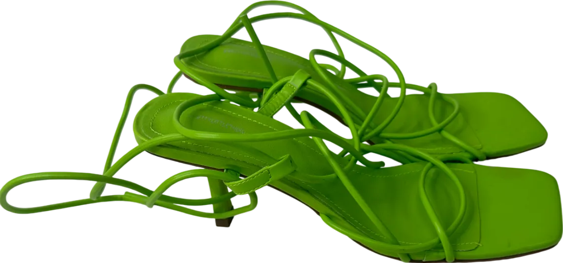 PrettyLittleThing Green Square Toe Lace Up Heeled Sandals UK 5 EU 38 