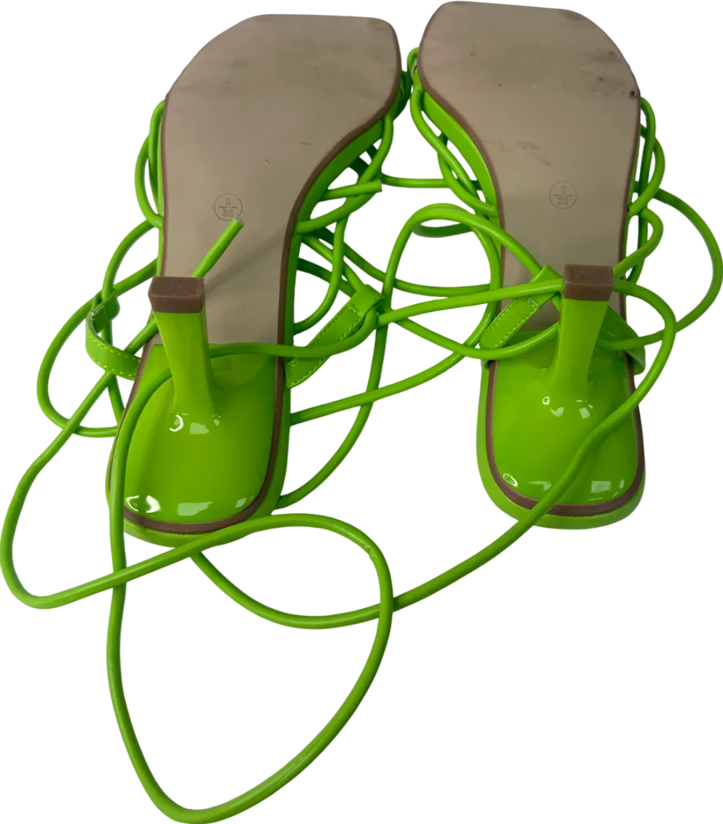 PrettyLittleThing Green Square Toe Lace Up Heeled Sandals UK 5 EU 38 