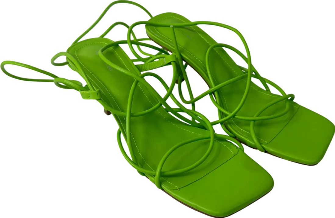 PrettyLittleThing Green Square Toe Lace Up Heeled Sandals UK 5 EU 38 