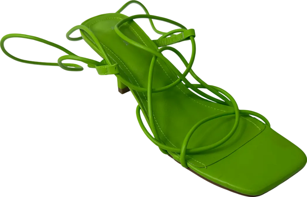 PrettyLittleThing Green Square Toe Lace Up Heeled Sandals UK 5 EU 38 