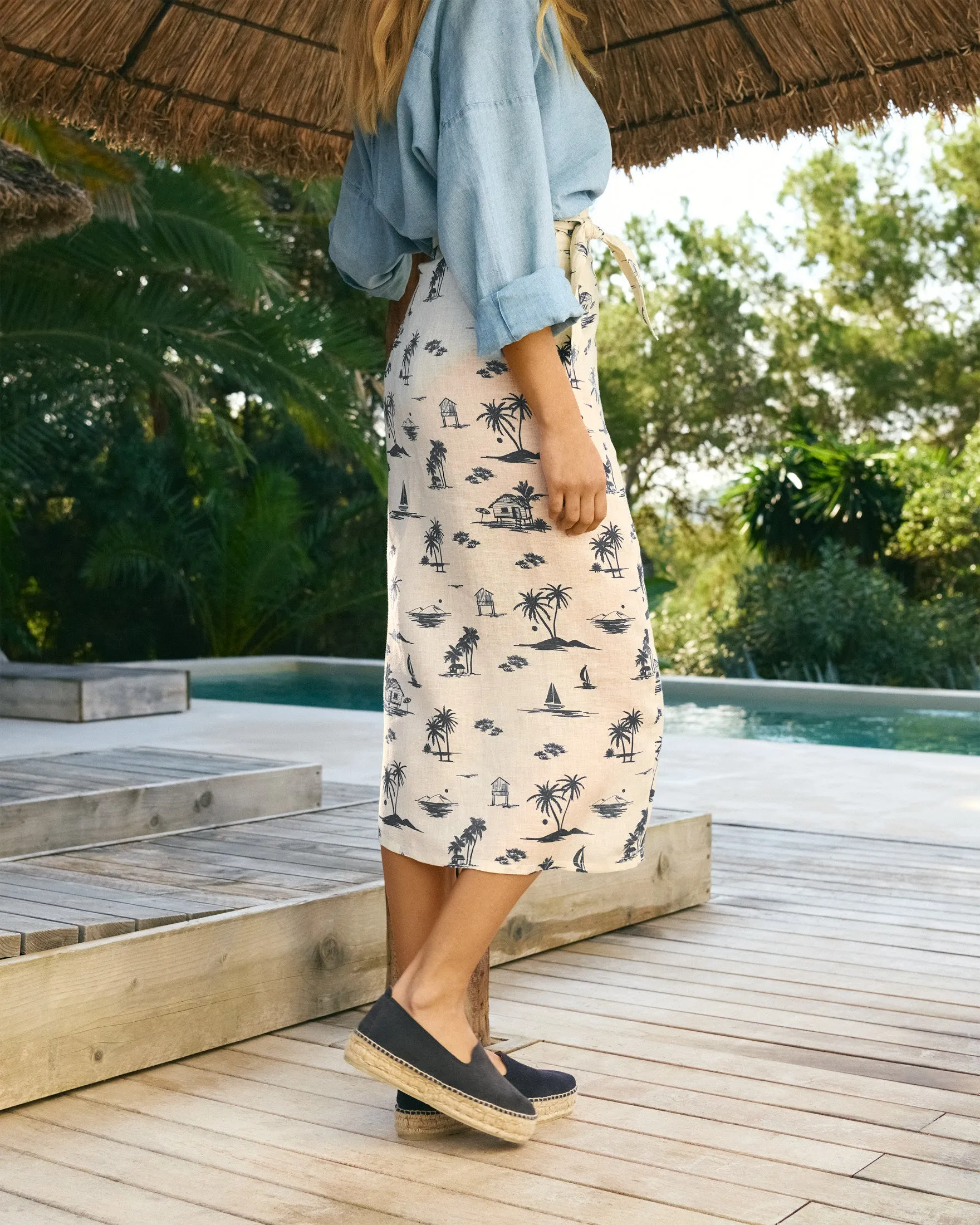 Printed Linen Naxos Skirt - L81FU - Eggnogg Tropical Toile