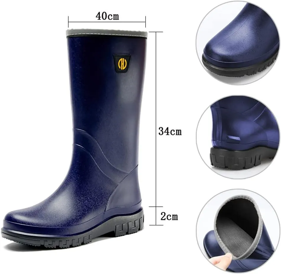 Rojeam Mens Rain Boots Waterproof Garden Shoes Rain Shoes