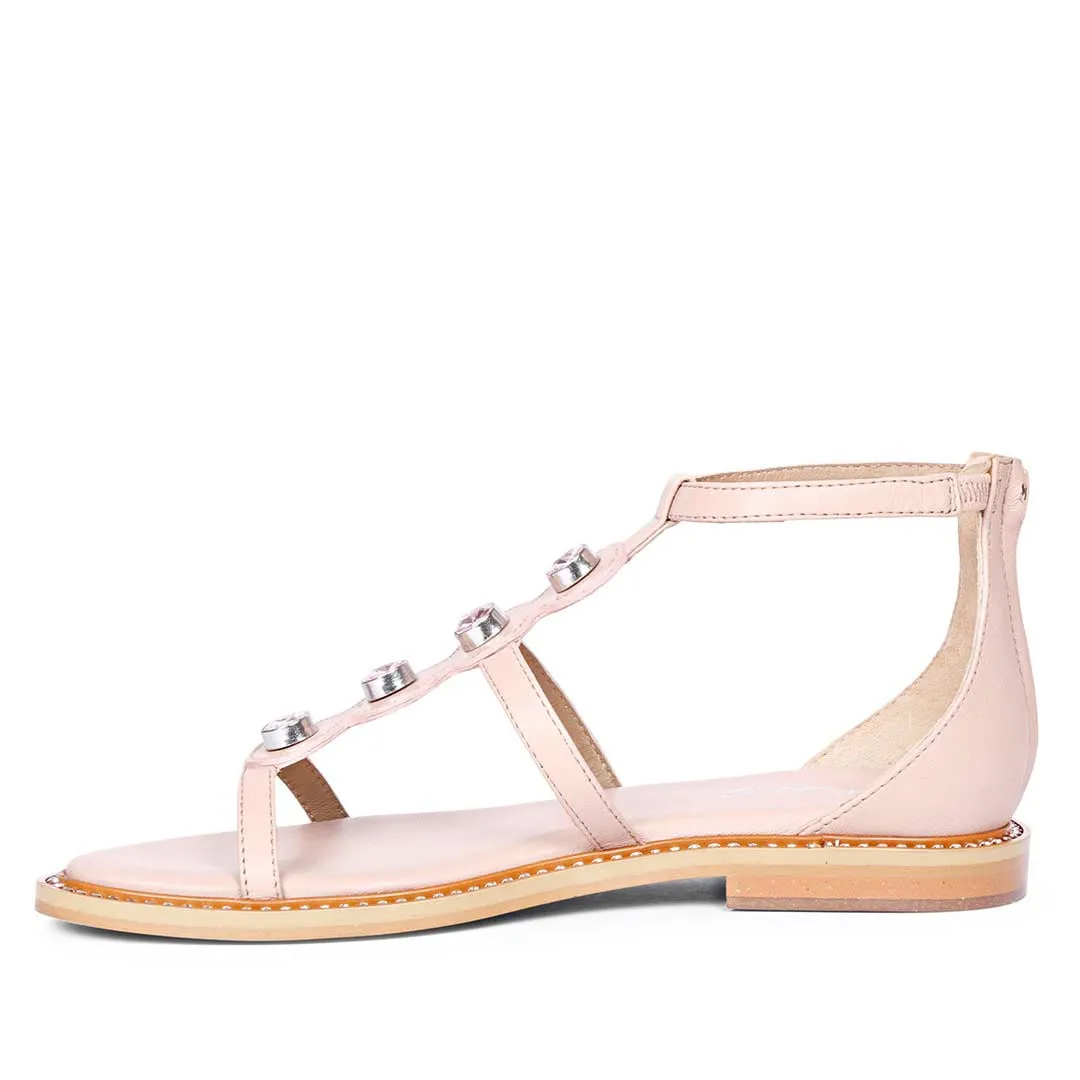 Saint Arlia Rivoli Stone Studded Light Pink Leather Sandals